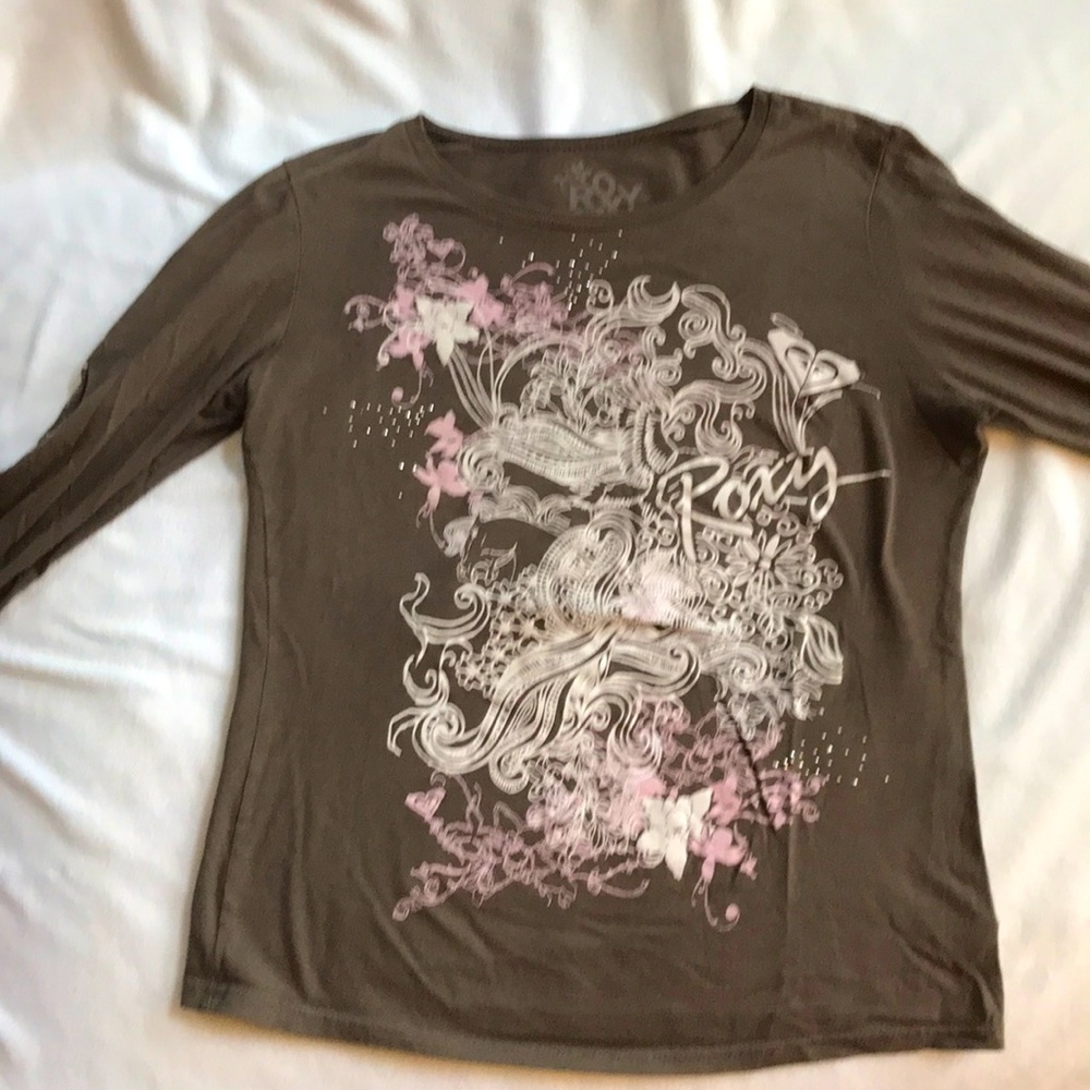 Long-sleeve embellished Roxy tee